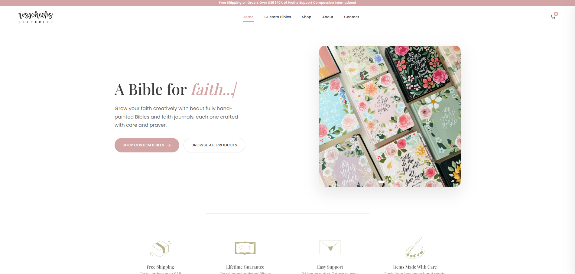 The Rosy Cheeks Lettering online store homepage